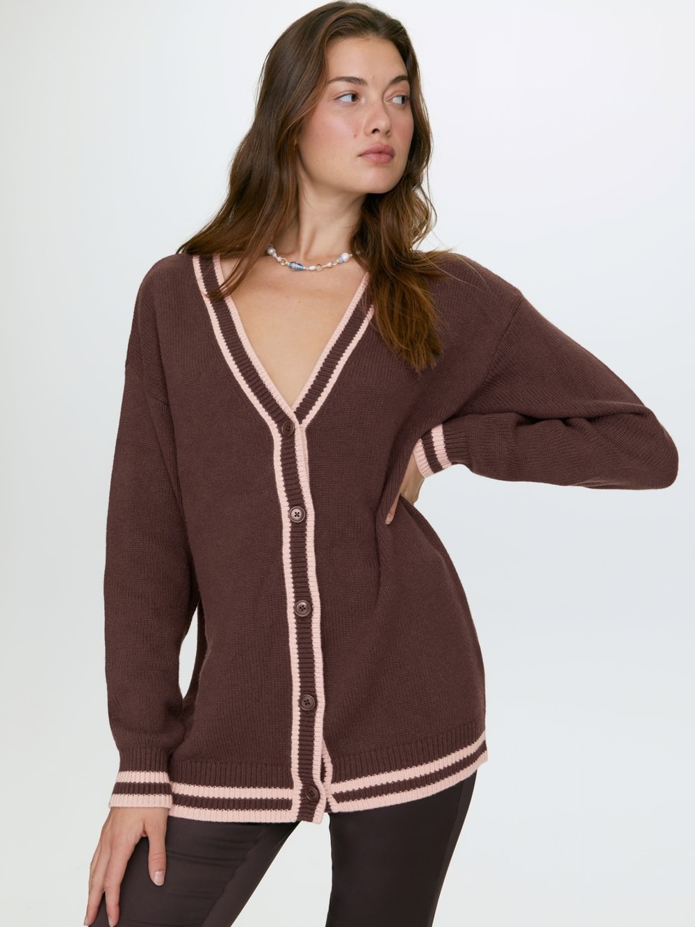 Aritzia Sunday Best Sz M Lamora Brown Pink Merino Wool Cotton Blend Cardigan